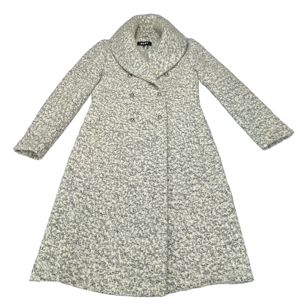 DKNY Shawl Collar Boucle Coat Womens Sz 4 Wool Blend Lined